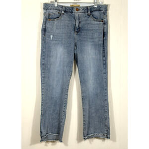 Democracy Ab Technology Jeans Cropped Raw Hi-Low Hem Medium Wash Size 14 Stretch